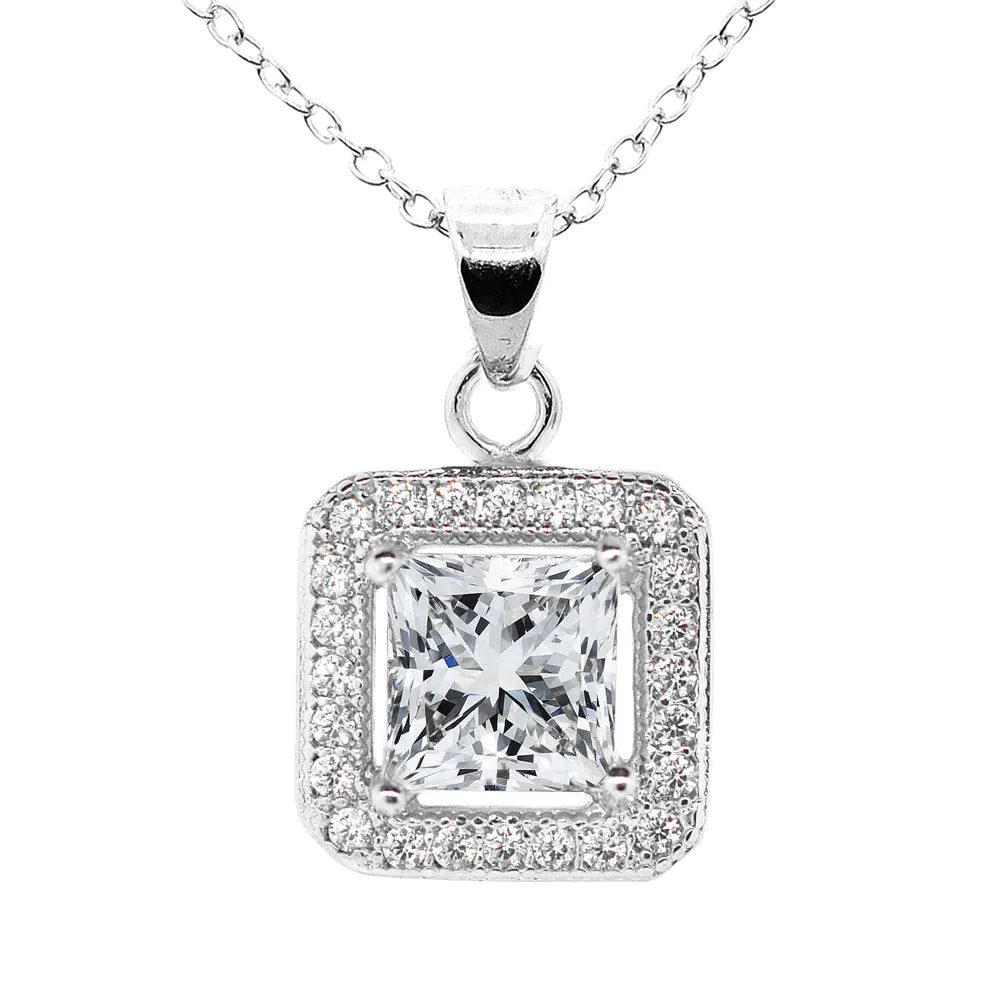 Ivy Faithful 18k White Gold Plated CZ Pendant Necklace and Earrings Jewelry Set