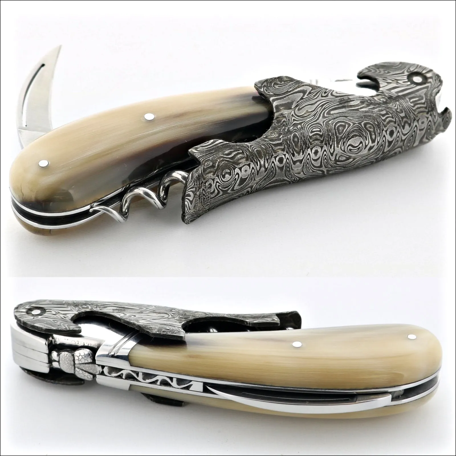 Laguiole Magnum Damascus Horn Tip Corkscrew