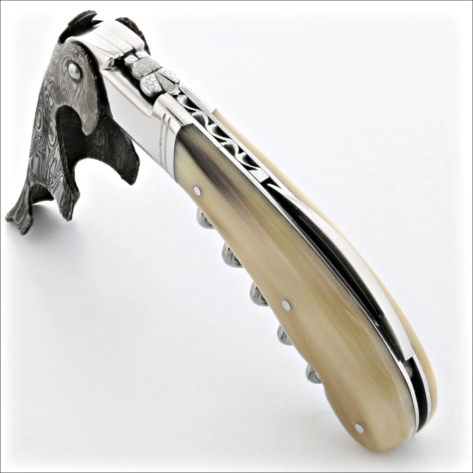 Laguiole Magnum Damascus Horn Tip Corkscrew