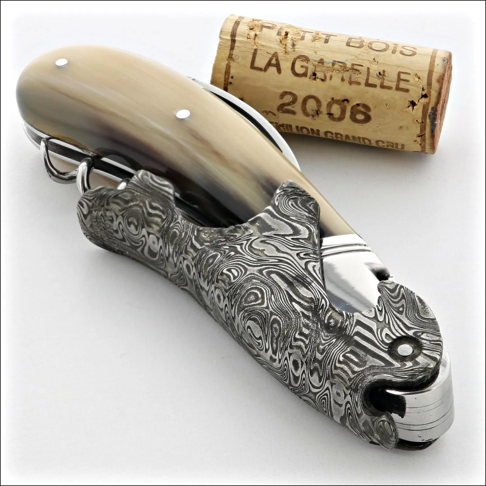 Laguiole Magnum Damascus Horn Tip Corkscrew