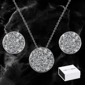 Nelly “Valor” 18k White Gold Swarovski Crystal Pave Stud Necklace and Earrings Jewelry Set