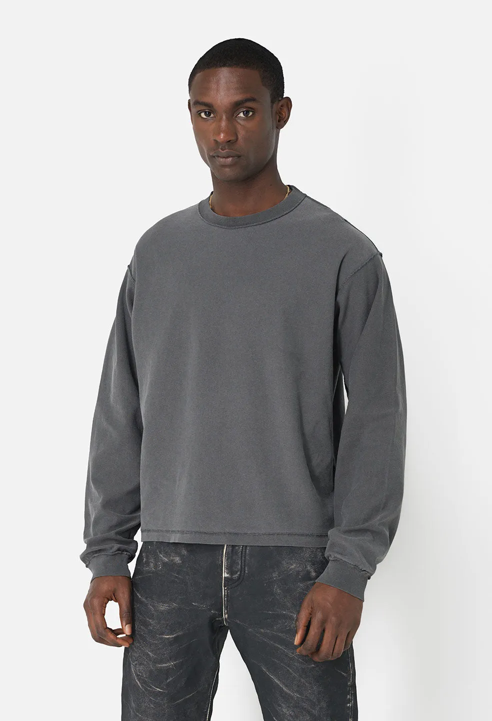 Reversed Cropped LS Tee / Washed Black