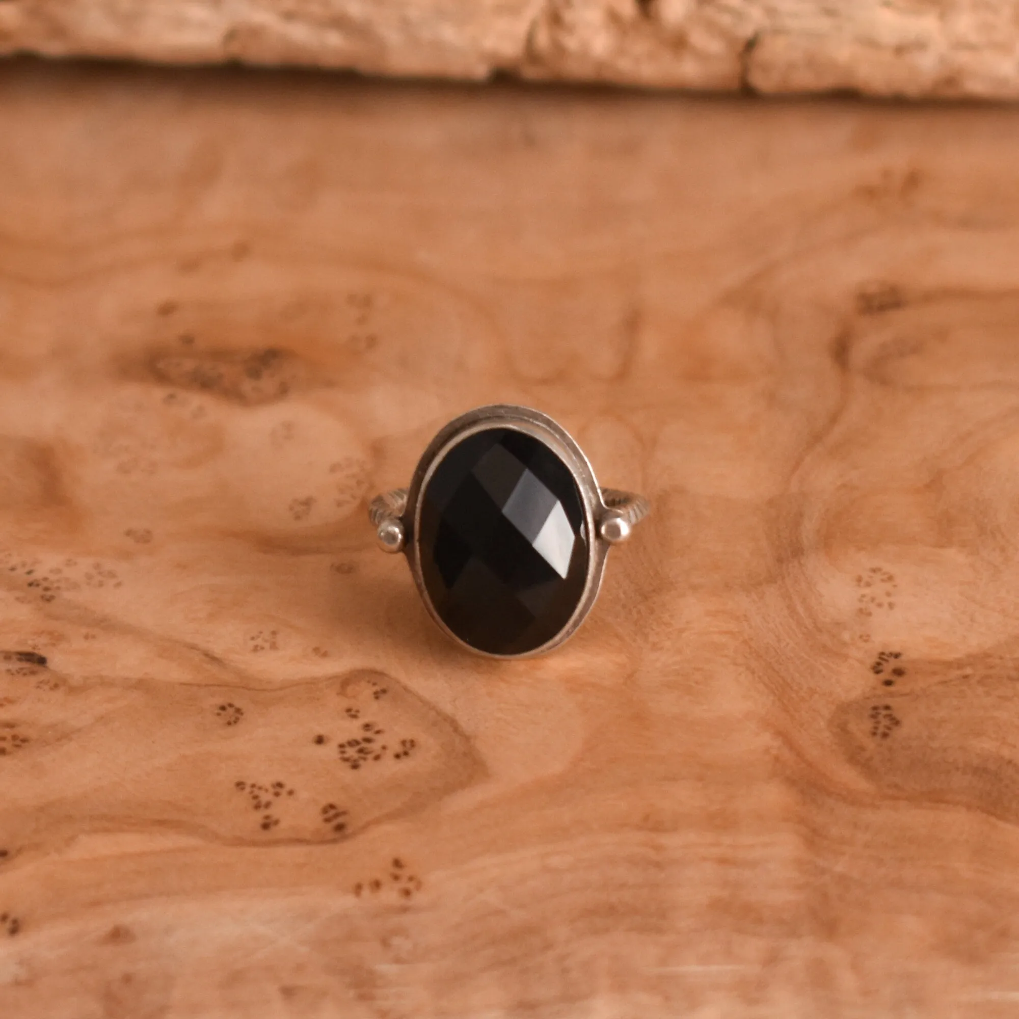 Rose Cut Black Onyx Chloe Ring - Silversmith Ring - Faceted Black Onyx Ring