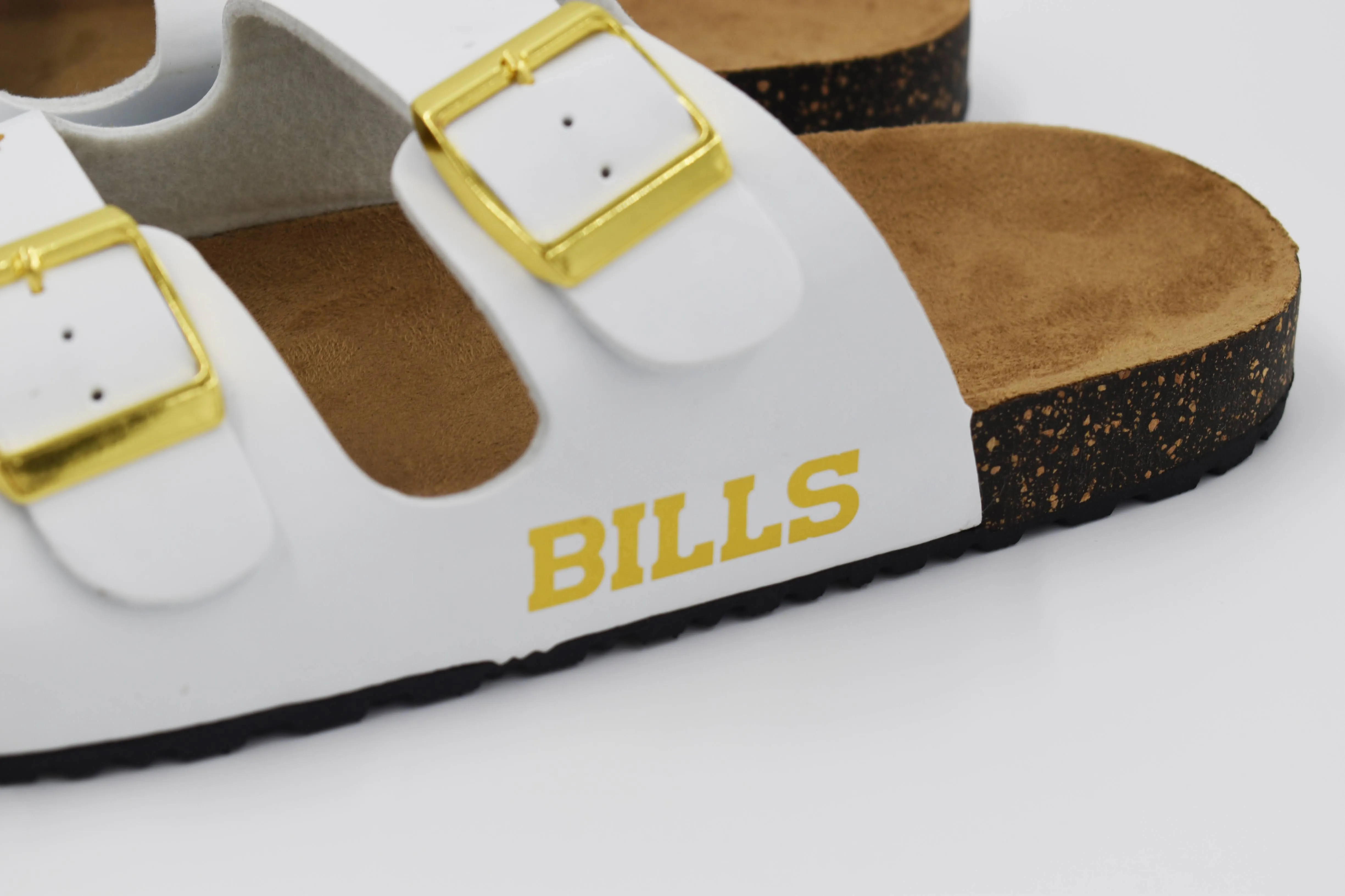 *SALE* Women's Buffalo Bills White And Gold Double Buckle Sandal