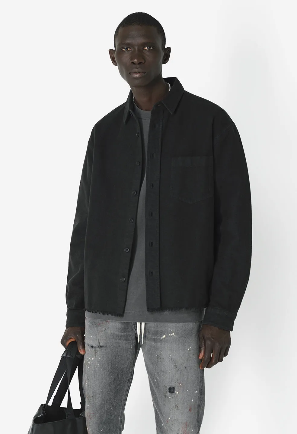 Solid Hemi Oversized Shirt / Black