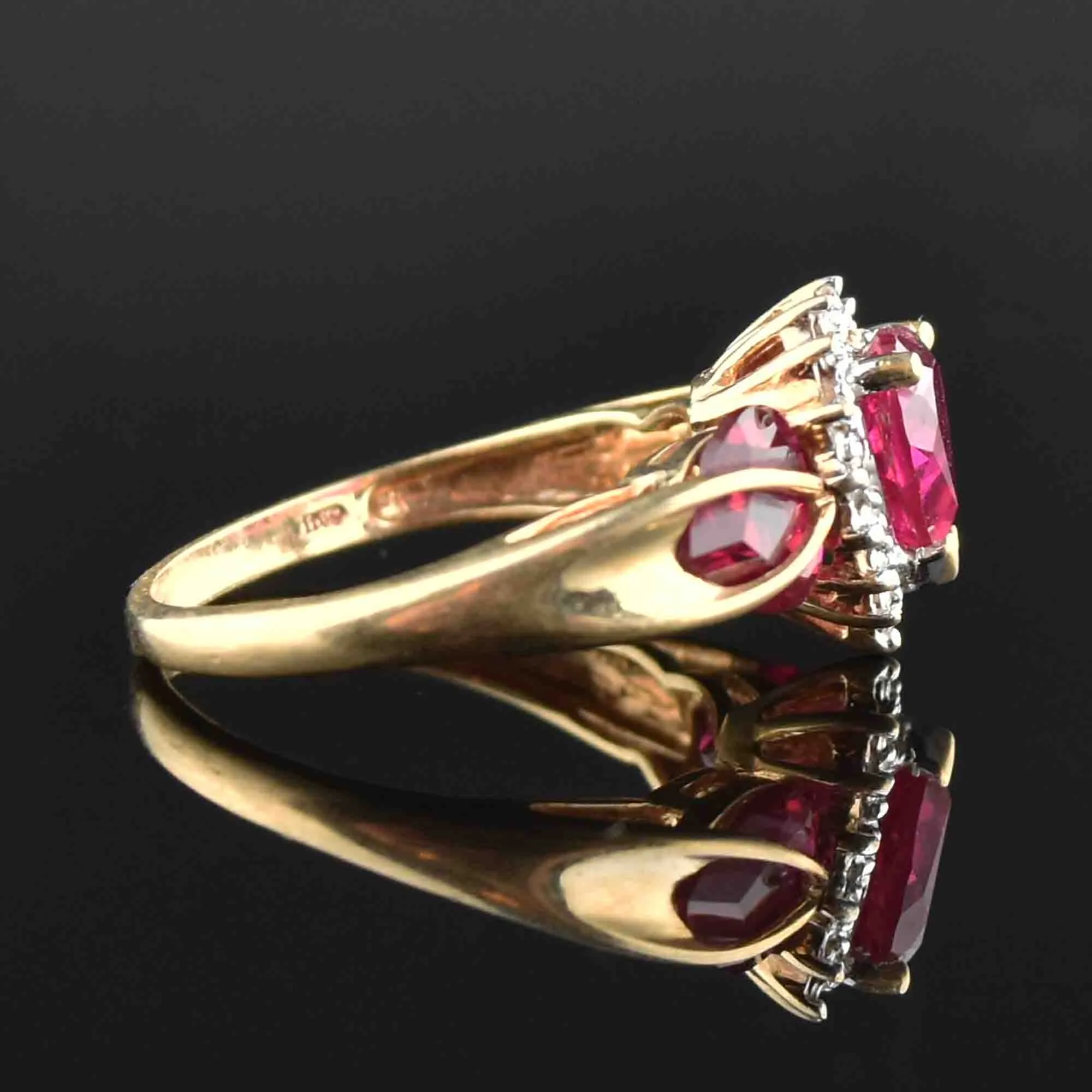 Vintage 10K Ruby Heart Diamond Ring, Sz 6.25