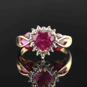 Vintage 10K Ruby Heart Diamond Ring, Sz 6.25